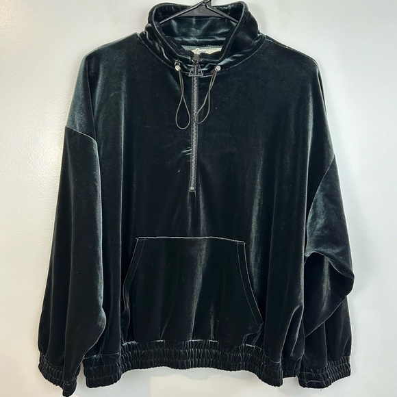 Zara Velvet/Velour Dark Emerald High Neck Track Jacket Pullover Size Med… - Picture 2 of 11